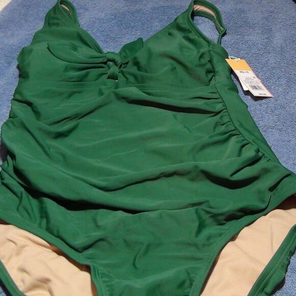 Kona Sol Womens Tie Front High Coverage One Piece Swimsuit Green M XL - Picture 4 of 16